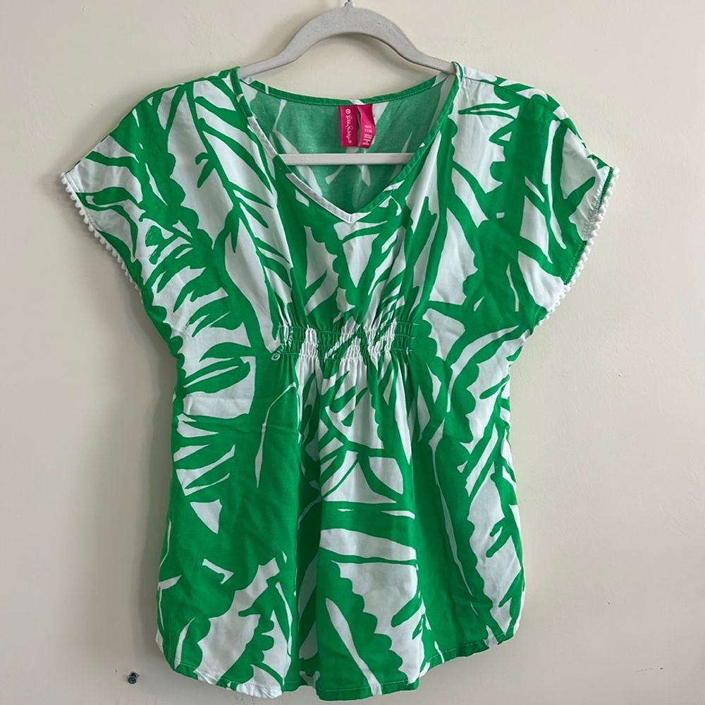 Lilly Pulitzer Girls M 7/8 Top Swim‎ Cover Up Green Floral Summer Beach Vacation